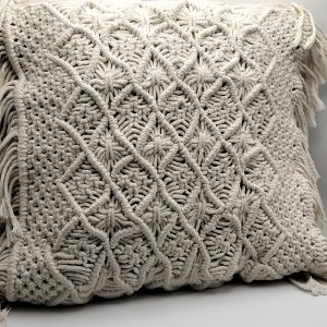 Cojín Decorativo de Macramé Hecho a Mano. Estilo Boho Chic, Funda de Almohada de Algodón Natural.