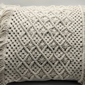 Cojín Decorativo de Macramé Hecho a Mano. Estilo Boho Chic, Funda de Almohada de Algodón Natural. Rectangular